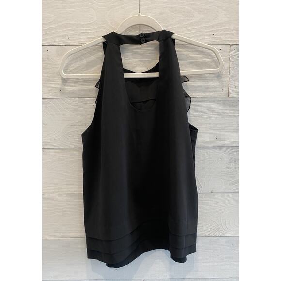 ECI Blouse Womens Size 10 Black Ruffle Halter Top Career Office Dinner Shirt - Picture 2 of 9